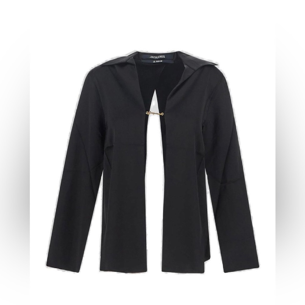 Jacquemus La chemise Notte Open Charm Logo Satin Black Shirt Blouse NWT